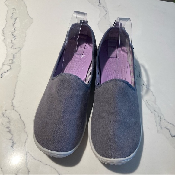 CROCS Sz 11  Busy Day Slip On Removable Insole Canvas Toe Cap Rubber Soles - Picture 2 of 12